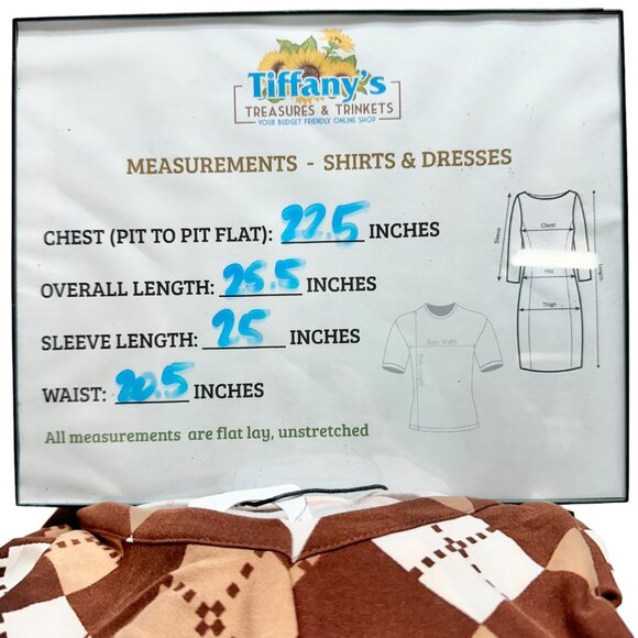 Inner Circle Blouse Womens XL Brown Argyle Print Soft Stretchy Long Sleeves - Picture 12 of 12